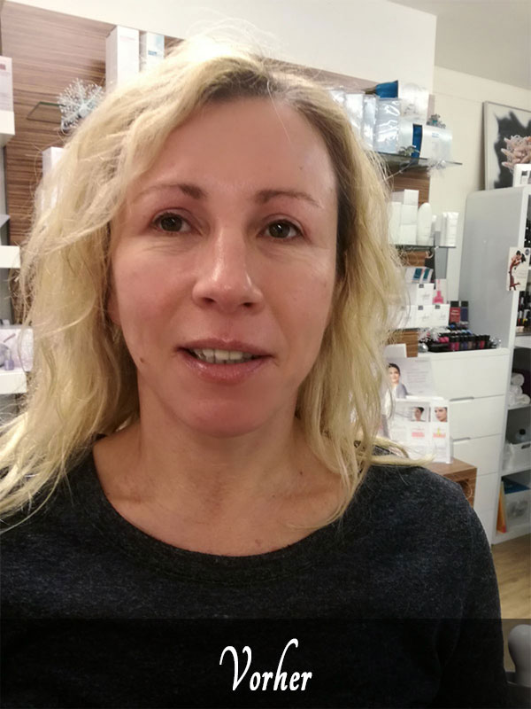 Frau vor Make-up vom Visagisten